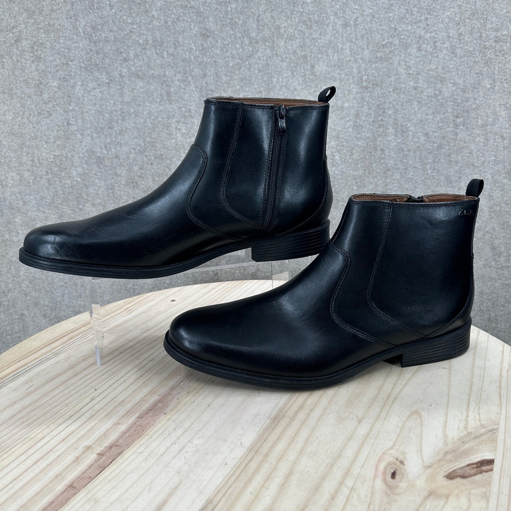 NEW Clarks Whiddon Zip Boots Mens 13 Black Leather Ankle Boot 261550397120